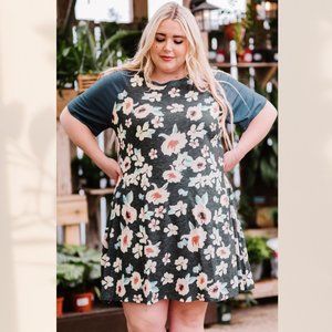 NEW Baseball Slub Dress Raglan Sleeve Floral Color Block Plus 4X Flowy 24 26 Mid